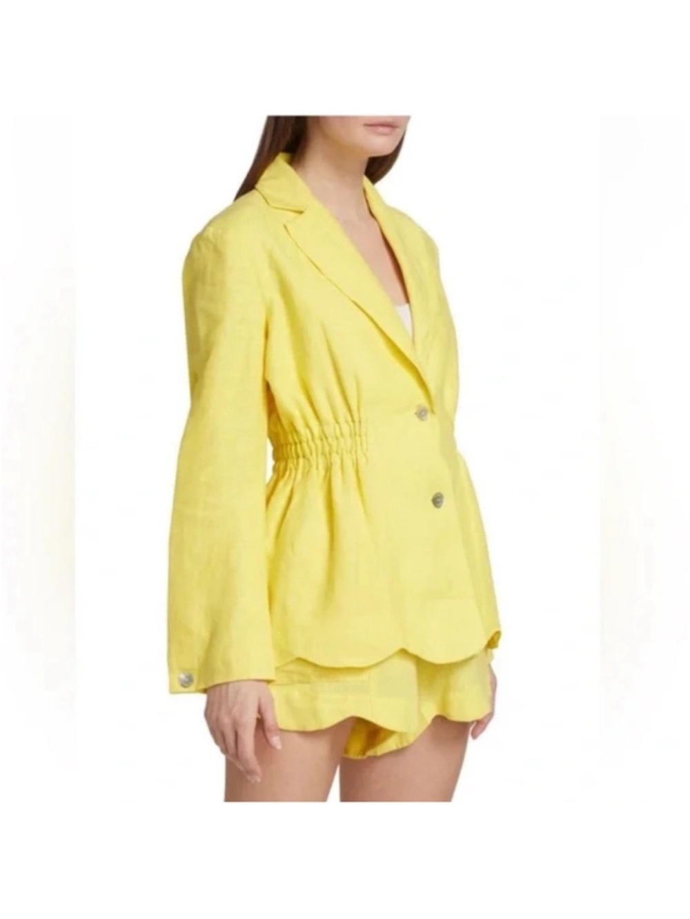 FARM Rio Bright Yellow Linen Blazer Scalloped Hem Button Front Jacket small
